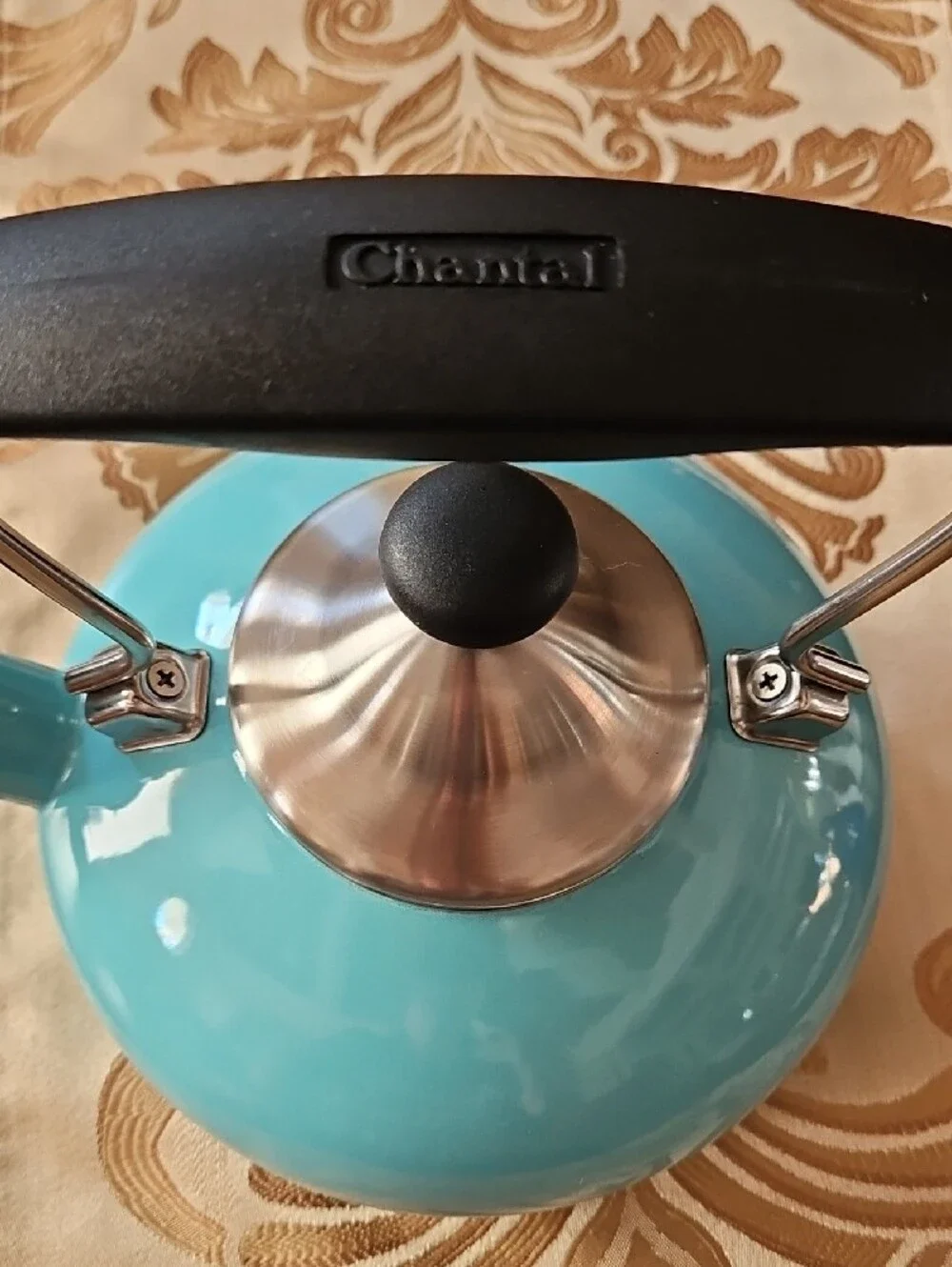 Chantal Anniversary Series Retro Whistling Tea Kettle Pastel Aqua Blue NWOT